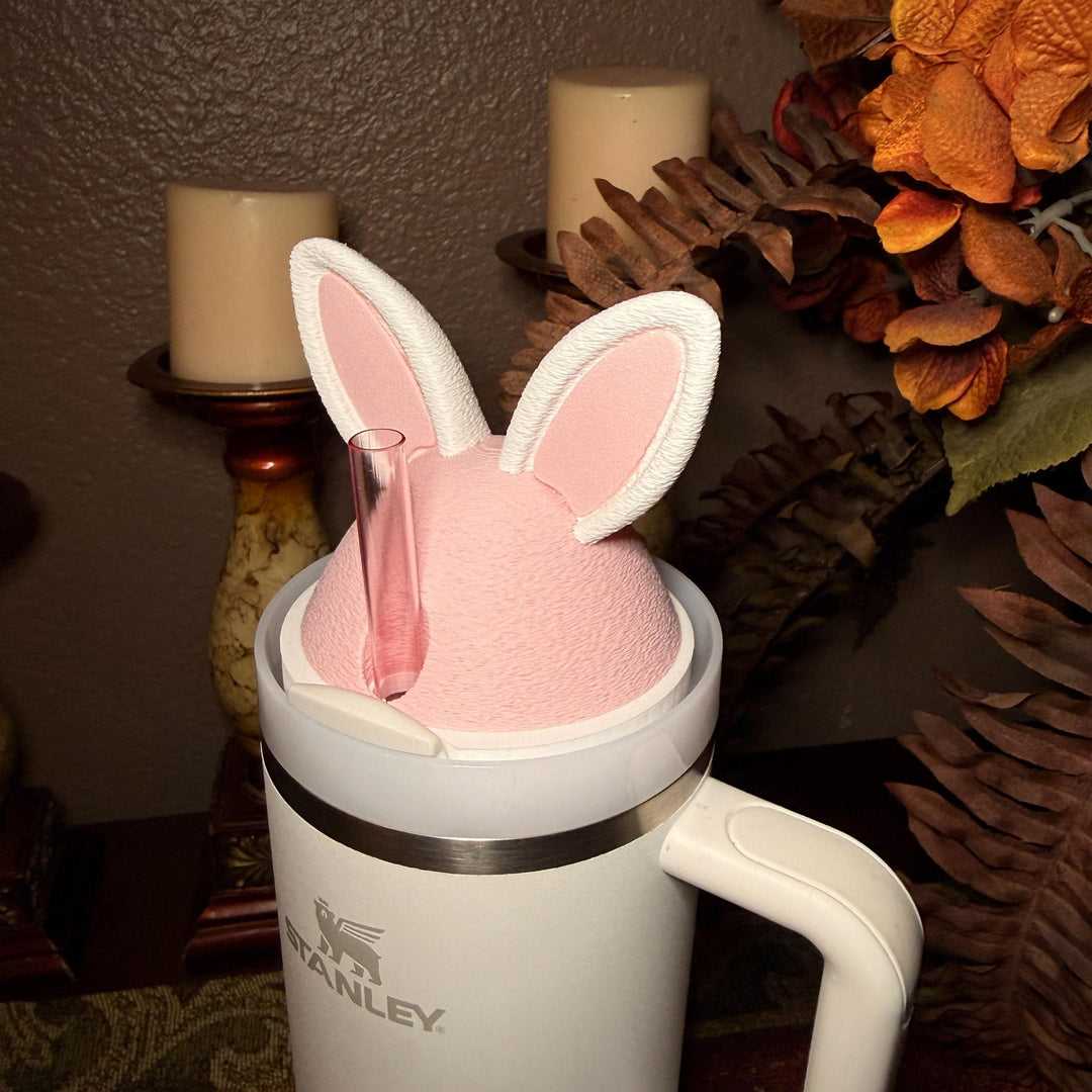 Easter Bunny Ears Spring tumbler lid topper, pink white, Stanley accessories, 3D Decorative Lid Attachment, unique gift