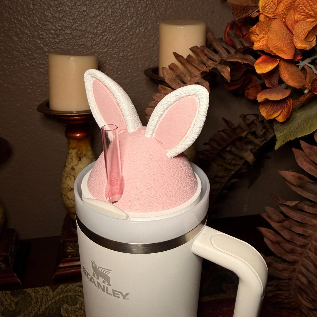 Easter Bunny Ears Spring tumbler lid topper, pink white, Stanley accessories, 3D Decorative Lid Attachment, unique gift