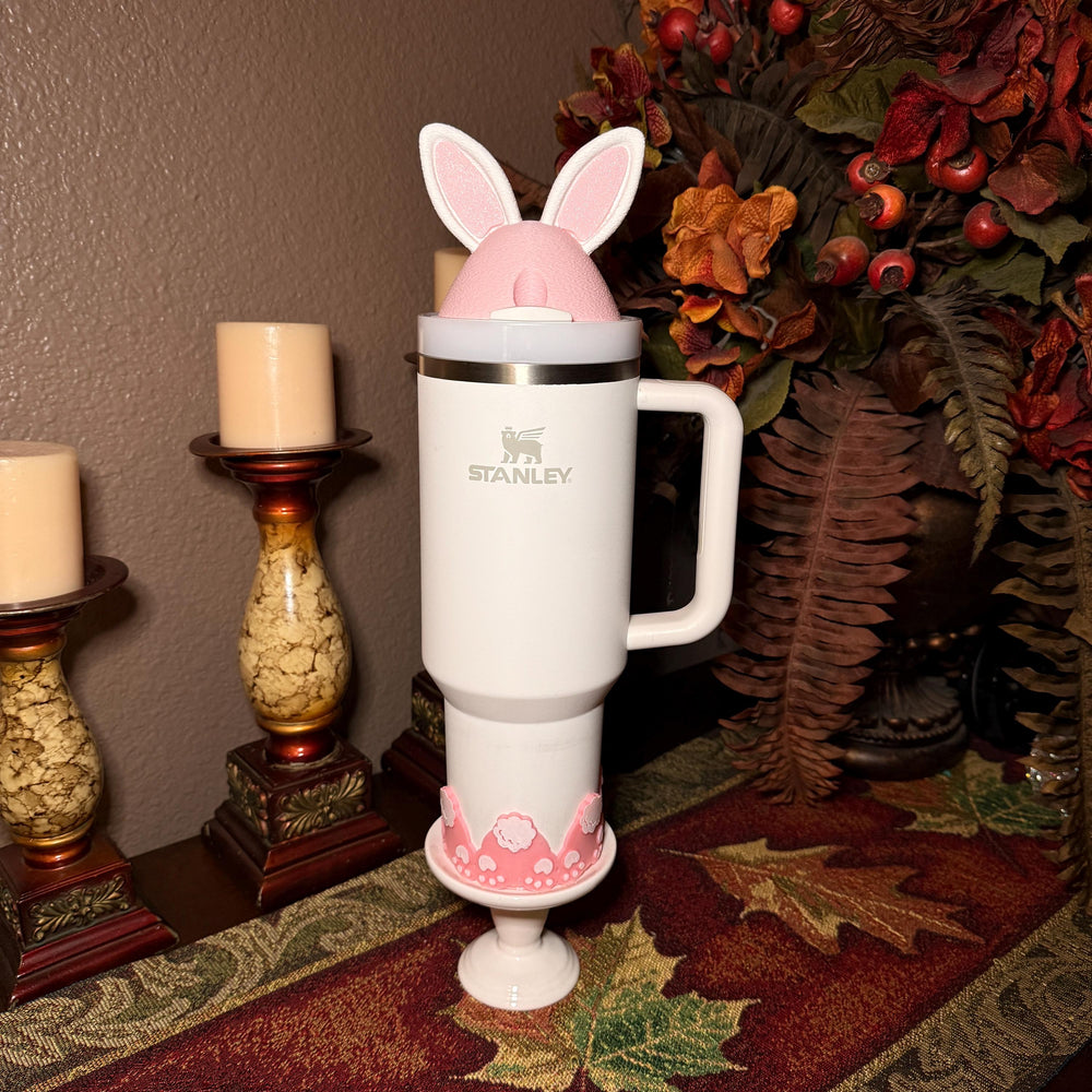 Easter Bunny Ears Spring tumbler lid topper, pink white, Stanley accessories, 3D Decorative Lid Attachment, unique gift