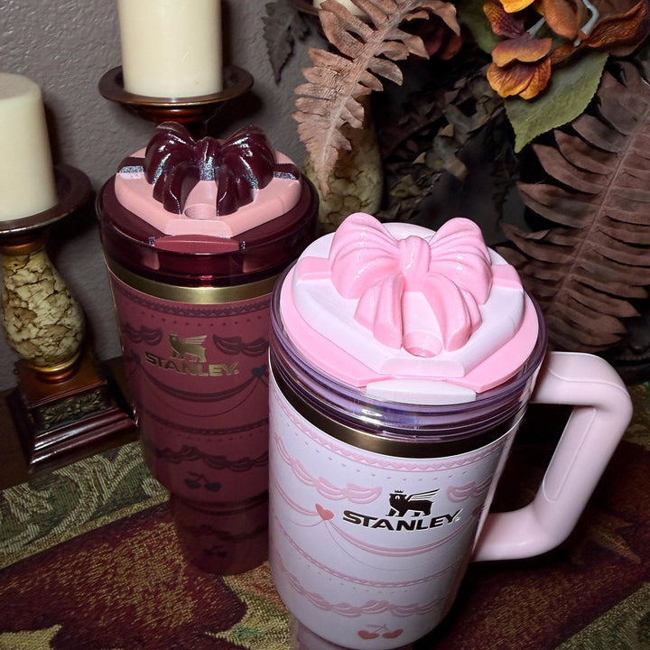 Pink Velvet Red Velvet Heart Bow Tumbler Lid Toppers, fits 20 30 or 40 oz Stanley, Valentine's gift