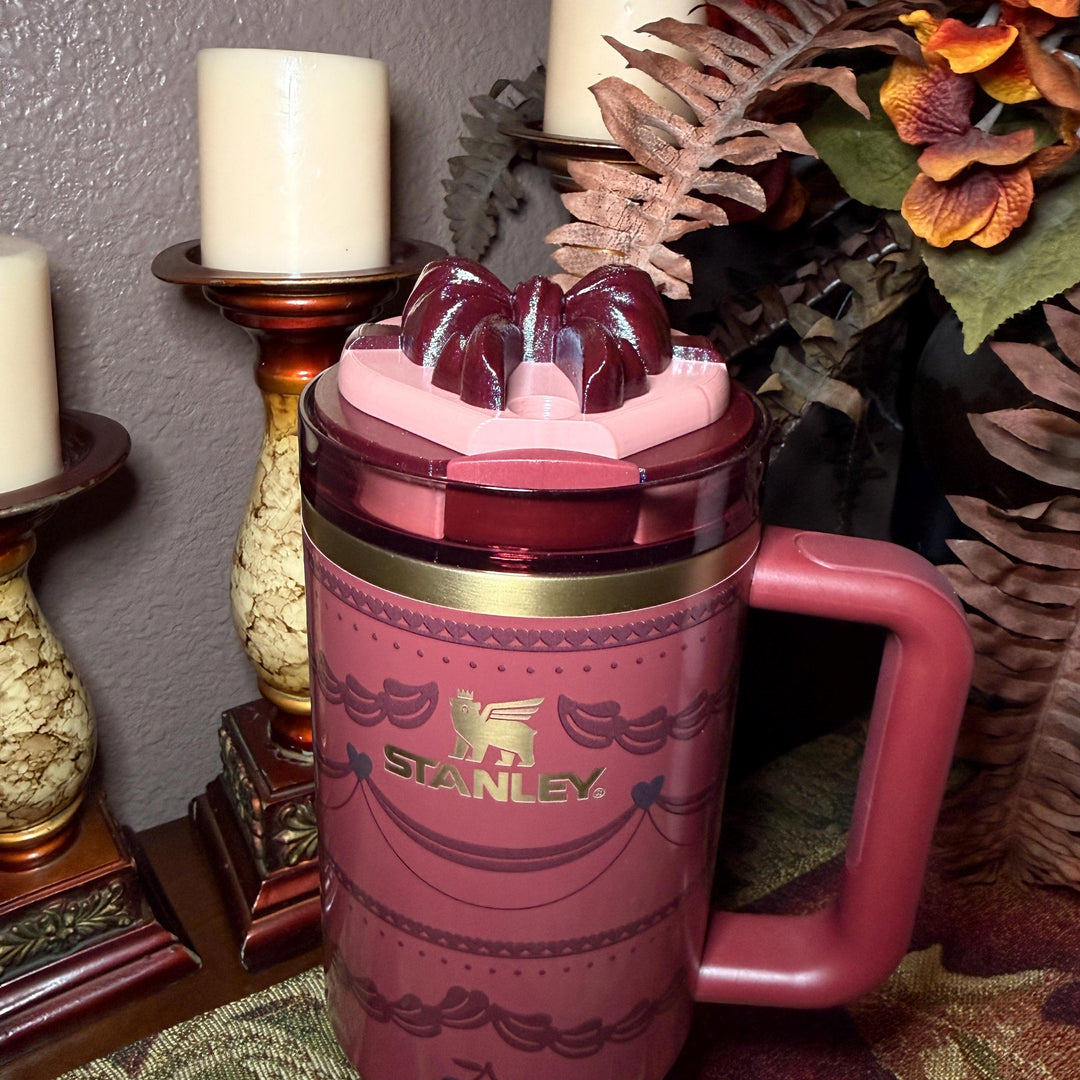 Pink Velvet Red Velvet Heart Bow Tumbler Lid Toppers, fits 20 30 or 40 oz Stanley, Valentine's gift