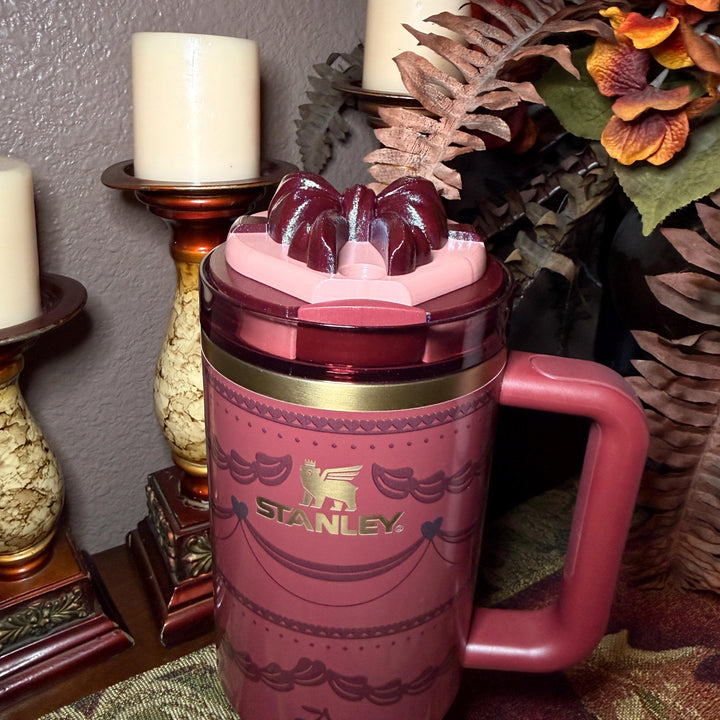Pink Velvet Red Velvet Heart Bow Tumbler Lid Toppers, fits 20 30 or 40 oz Stanley, Valentine's gift