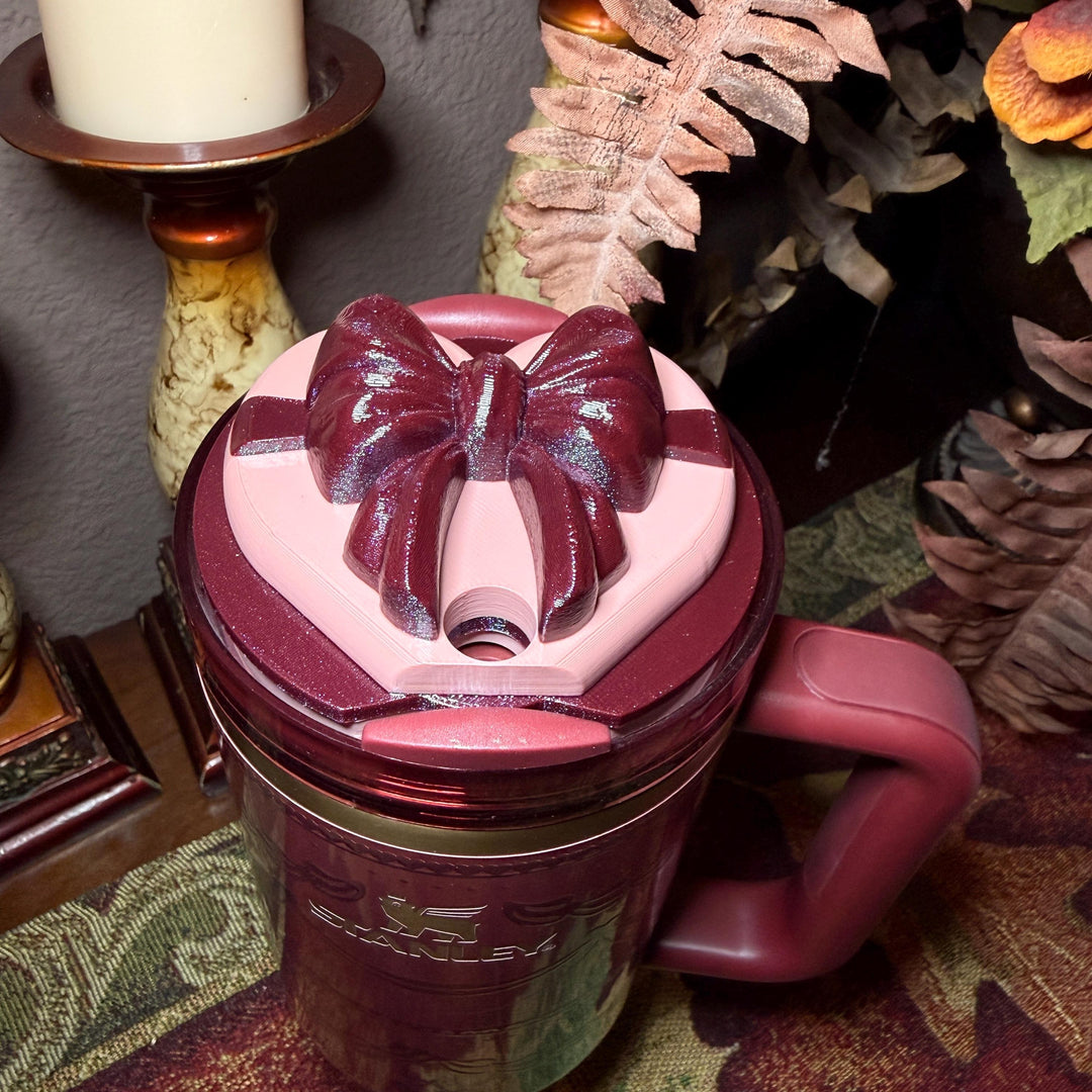 Pink Velvet Red Velvet Heart Bow Tumbler Lid Toppers, fits 20 30 or 40 oz Stanley, Valentine's gift