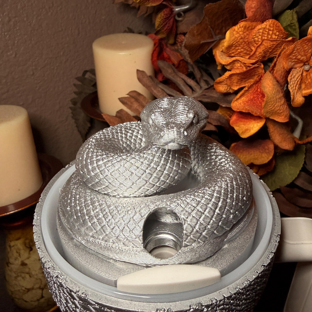 Silver Snake and Snakeskin Tumbler Accessories, boot, halo, lid topper, brown, unique trending gifts for Stanley 20 30 40 oz Luxe Collection