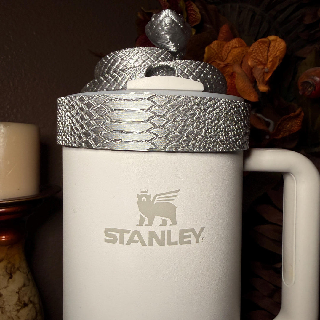 Silver Snake and Snakeskin Tumbler Accessories, boot, halo, lid topper, brown, unique trending gifts for Stanley 20 30 40 oz Luxe Collection