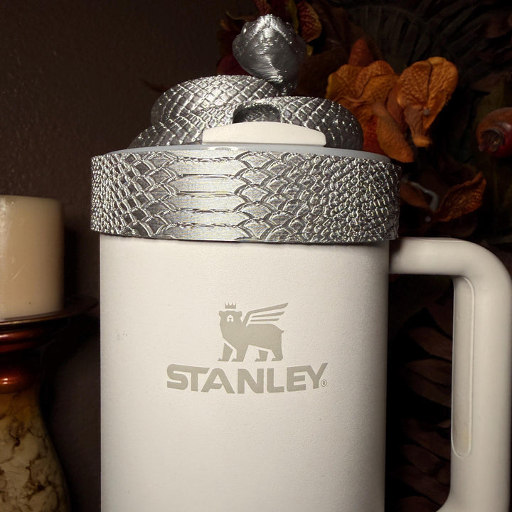 Silver Snake and Snakeskin Tumbler Accessories, boot, halo, lid topper, brown, unique trending gifts for Stanley 20 30 40 oz Luxe Collection