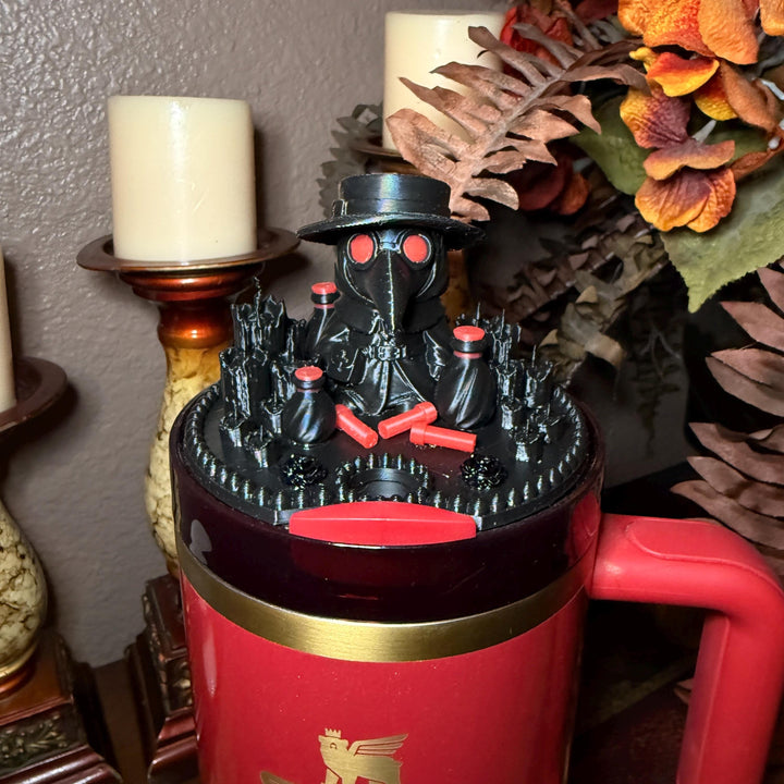 Crimson Cure Plague Doctor Topper, Stanley Tumbler Accessories, lid topper, unique trending gifts for Stanley 20 30 40 oz