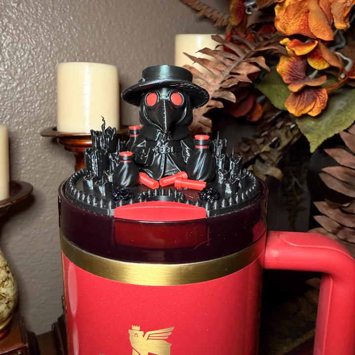 Crimson Cure Plague Doctor Topper, Stanley Tumbler Accessories, lid topper, unique trending gifts for Stanley 20 30 40 oz