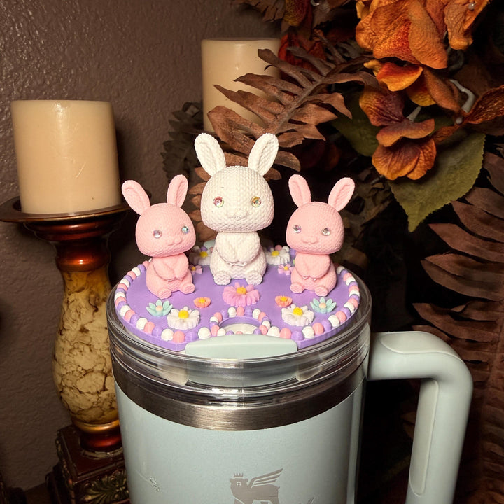 Bunny and Flowers Tumbler Topper, Easter Spring, Flowers tumbler topper, 3D Decorative Lid Attachment, unique gift