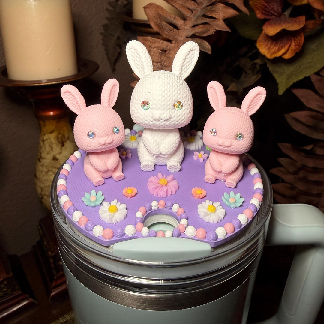Bunny and Flowers Tumbler Topper, Easter Spring, Flowers tumbler topper, 3D Decorative Lid Attachment, unique gift