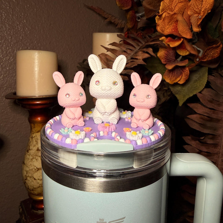 Bunny and Flowers Tumbler Topper, Easter Spring, Flowers tumbler topper, 3D Decorative Lid Attachment, unique gift