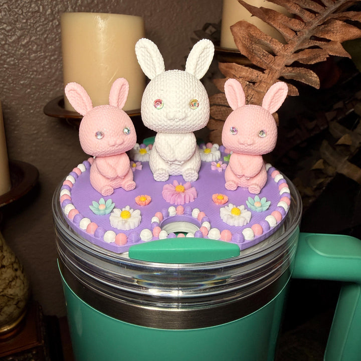 Bunny and Flowers Tumbler Topper, Easter Spring, Flowers tumbler topper, 3D Decorative Lid Attachment, unique gift