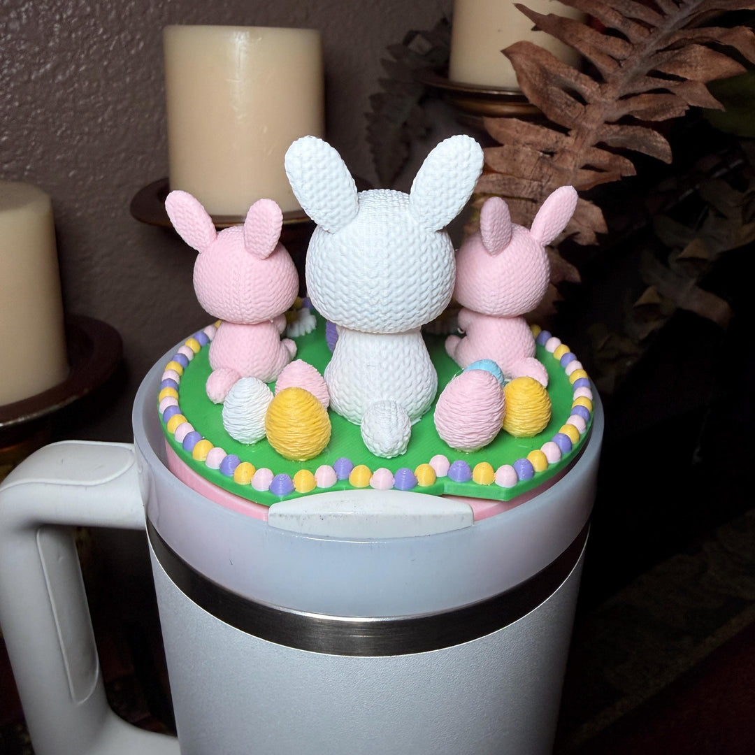 Bunny and Easter Eggs Tumbler Topper, Easter Spring, Flowers tumbler topper, 3D Decorative Lid Attachment, unique gift