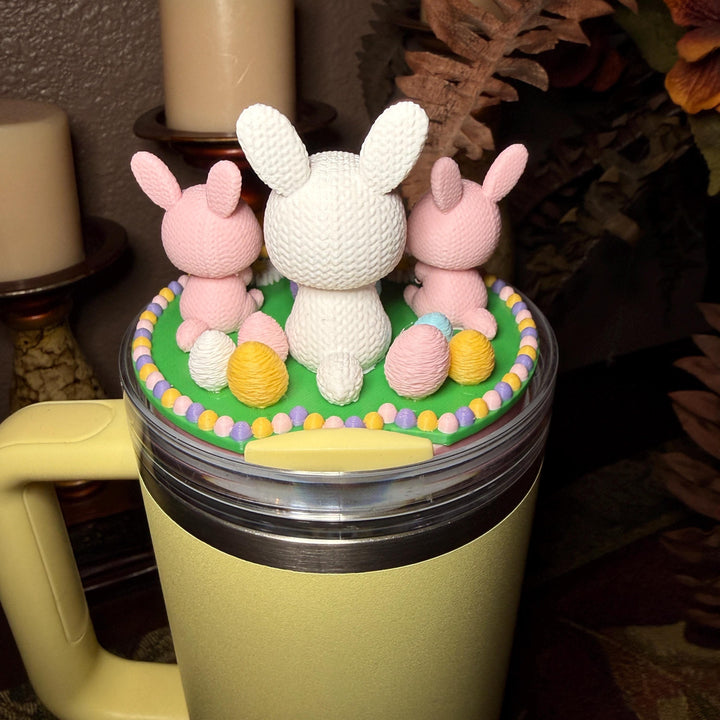 Bunny and Easter Eggs Tumbler Topper, Easter Spring, Flowers tumbler topper, 3D Decorative Lid Attachment, unique gift
