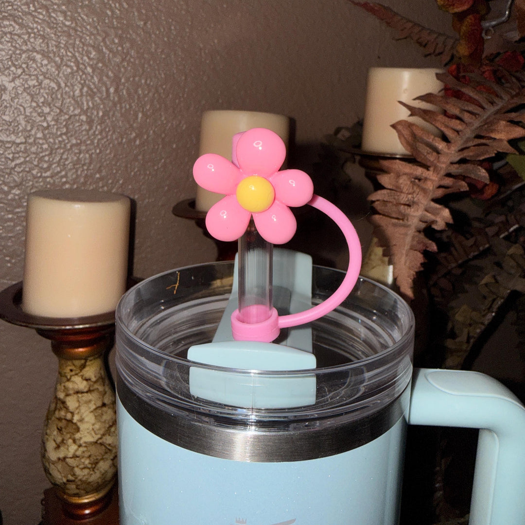 Flowers Heart Straw Cap Topper, for Stanley 20 30 or 40 oz Tumblers with 10 mm straw, unique minimalist gift accessories