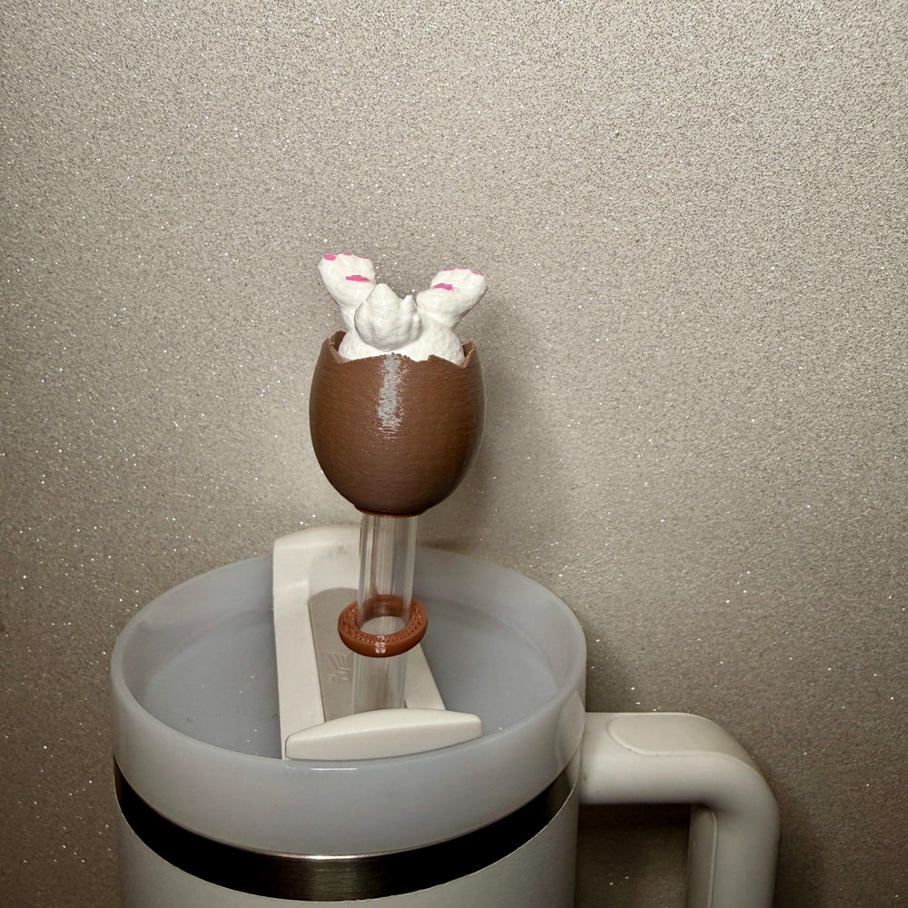 Easter Bunny Rabbit in a Chocolate Egg Straw Cap Topper, for Stanley 20 30 or 40 oz Tumblers with 10 mm straw, unique minimalist gift