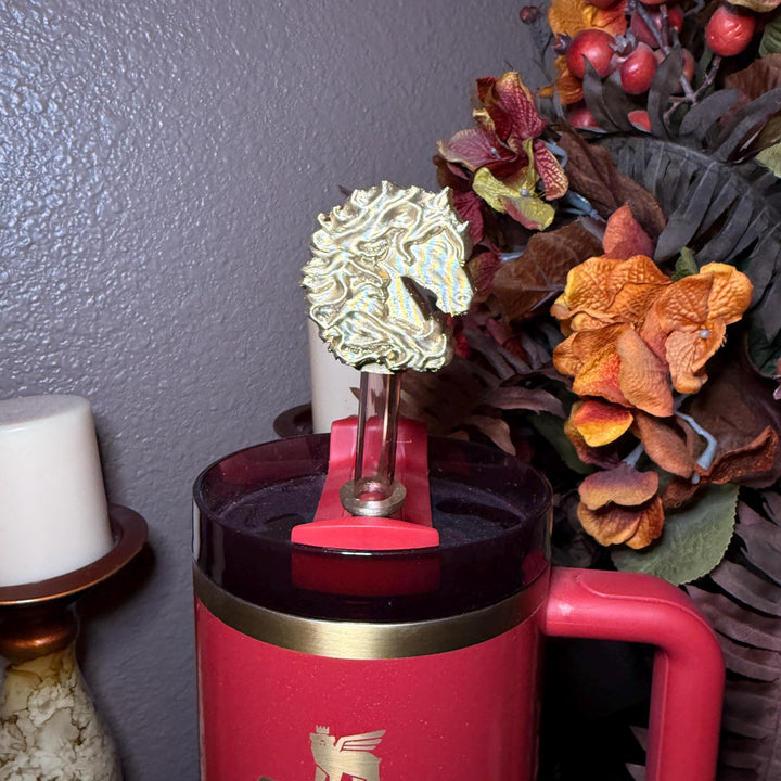 Red Stallion Horse Tumbler Boot, lid topper or straw topper, Red Gold Lunar New Year Cup Sleeve, fits your Stanley, Unique Gift