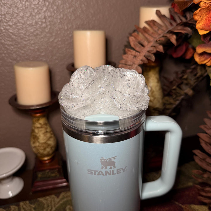 Stunning Glitter Rose Bouquet Cluster Tumbler Topper that fit Stanley Tumbler Quencher Lids, 3D Decorative Lid