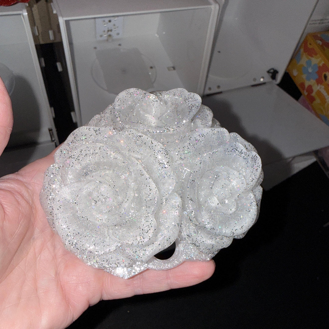 Stunning Glitter Rose Bouquet Cluster Tumbler Topper that fit Stanley Tumbler Quencher Lids, 3D Decorative Lid