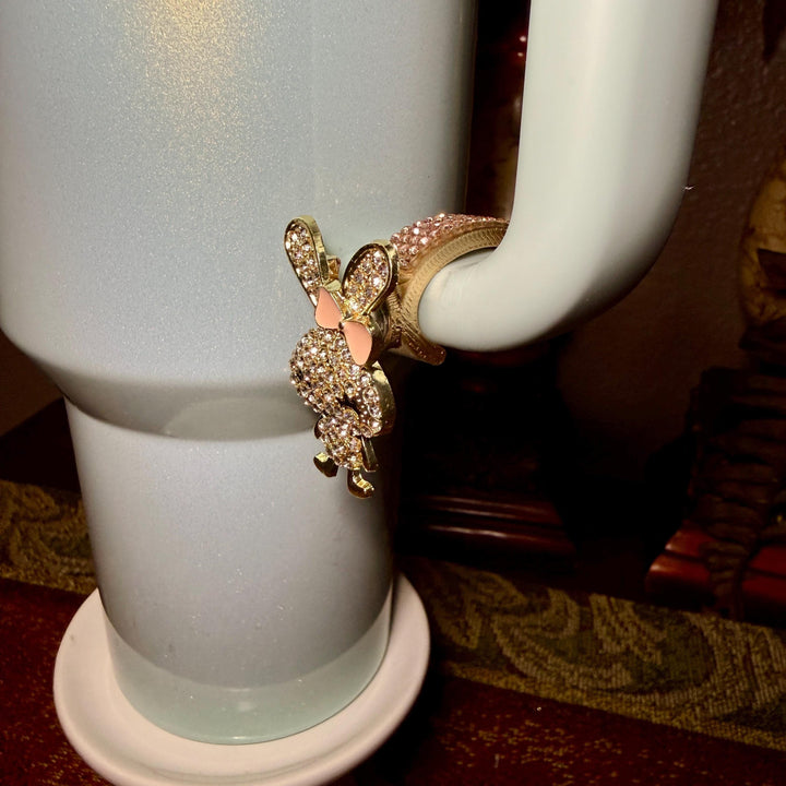 Rhinestone Easter Bunny Cup Handle Clip – Gold Magnetic Tumbler Charm Accessory