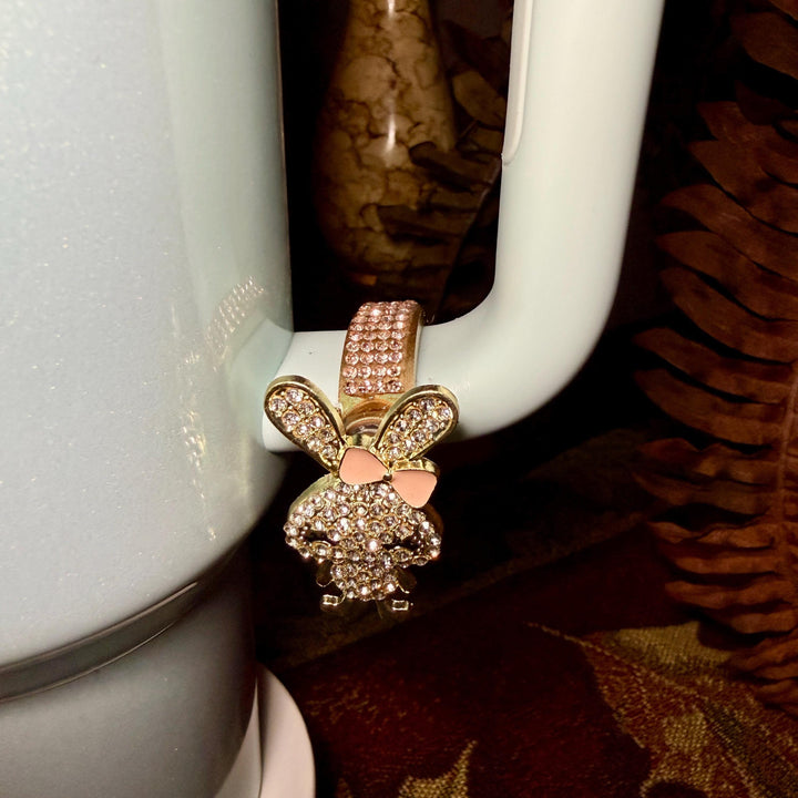 Rhinestone Easter Bunny Cup Handle Clip – Gold Magnetic Tumbler Charm Accessory