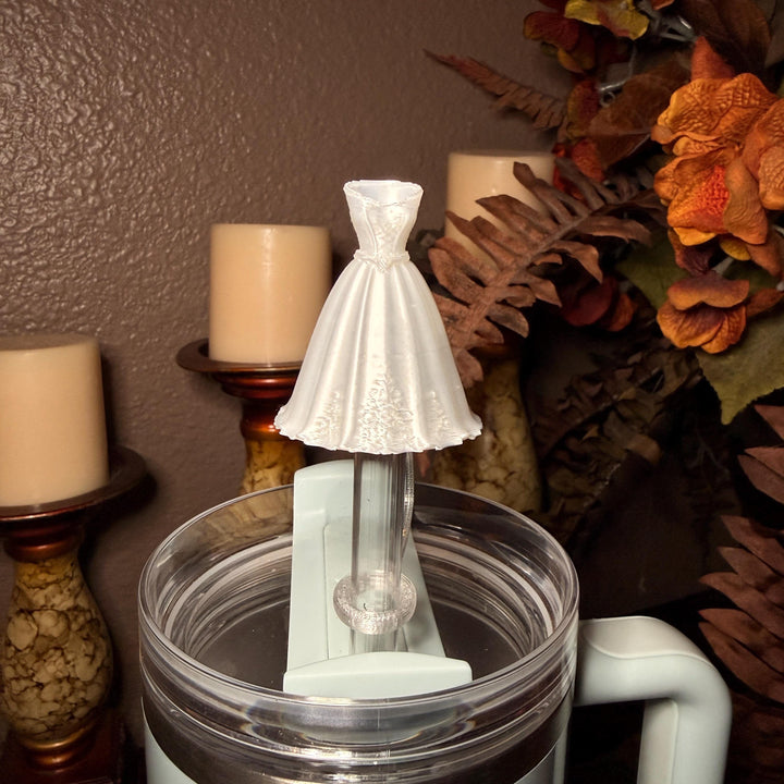 Bride Wedding Dress Straw Cap Topper, White Silk, for Stanley 20 30 or 40 oz Tumblers with 10 mm straw, unique minimalist gift