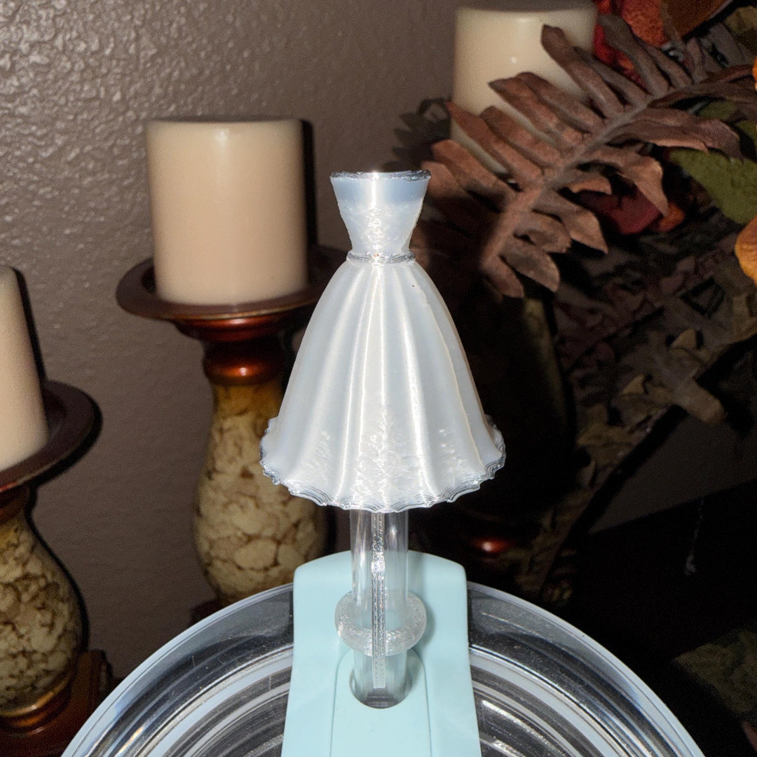 Bride Wedding Dress Straw Cap Topper, White Silk, for Stanley 20 30 or 40 oz Tumblers with 10 mm straw, unique minimalist gift