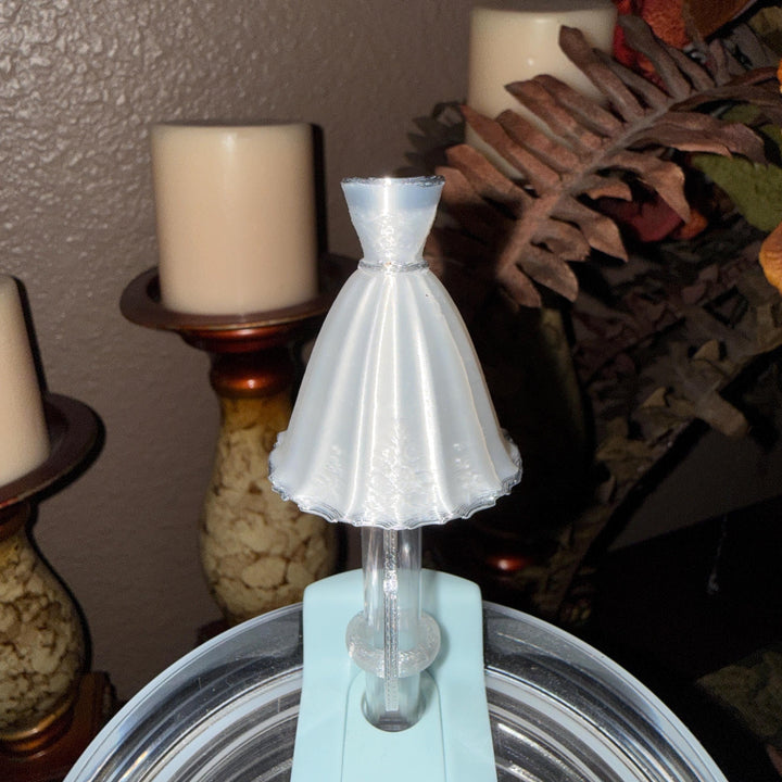 Bride Wedding Dress Straw Cap Topper, White Silk, for Stanley 20 30 or 40 oz Tumblers with 10 mm straw, unique minimalist gift