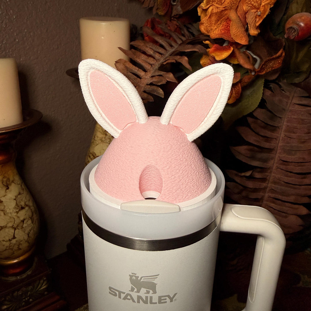 Easter Bunny Ears Spring tumbler lid topper, pink white, Stanley accessories, 3D Decorative Lid Attachment, unique gift