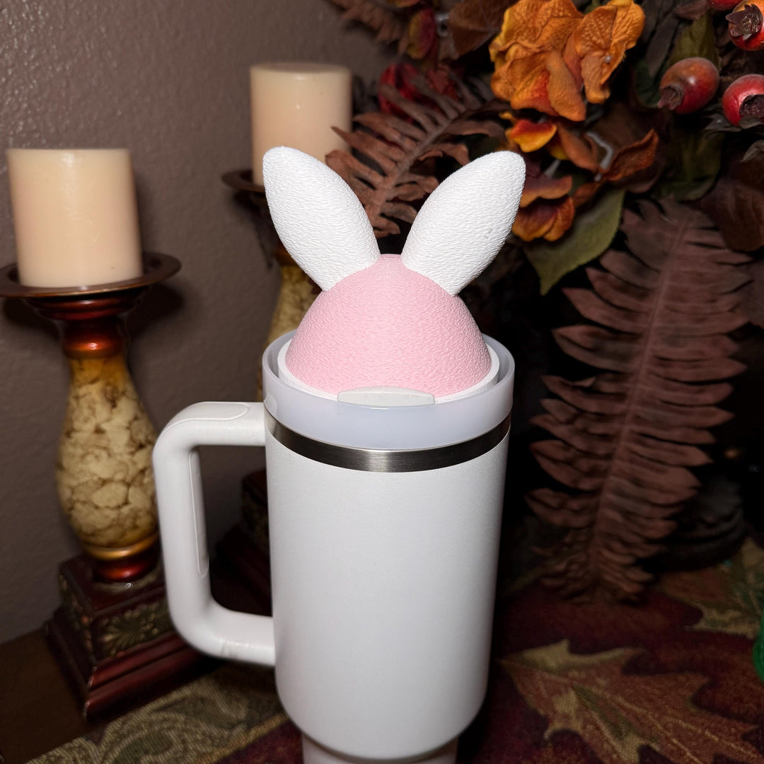 Easter Bunny Ears Spring tumbler lid topper, pink white, Stanley accessories, 3D Decorative Lid Attachment, unique gift
