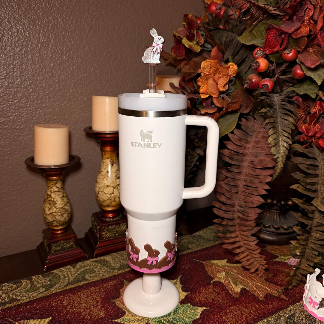 Chocolate Easter Bunny Tumbler Boot or straw topper, White Brown Bunnies, Fit's Stanley and other Tumblers, Protective Sleeve