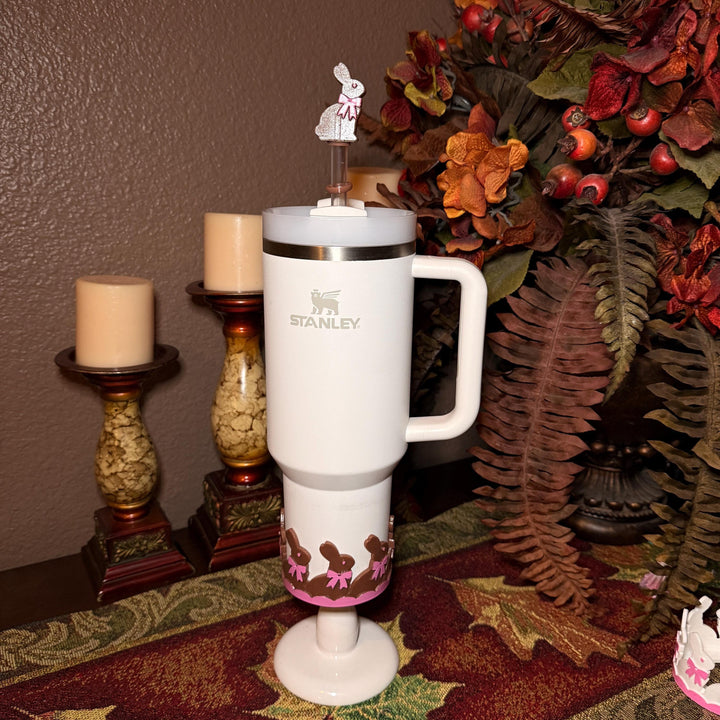 Chocolate Easter Bunny Tumbler Boot or straw topper, White Brown Bunnies, Fit's Stanley and other Tumblers, Protective Sleeve