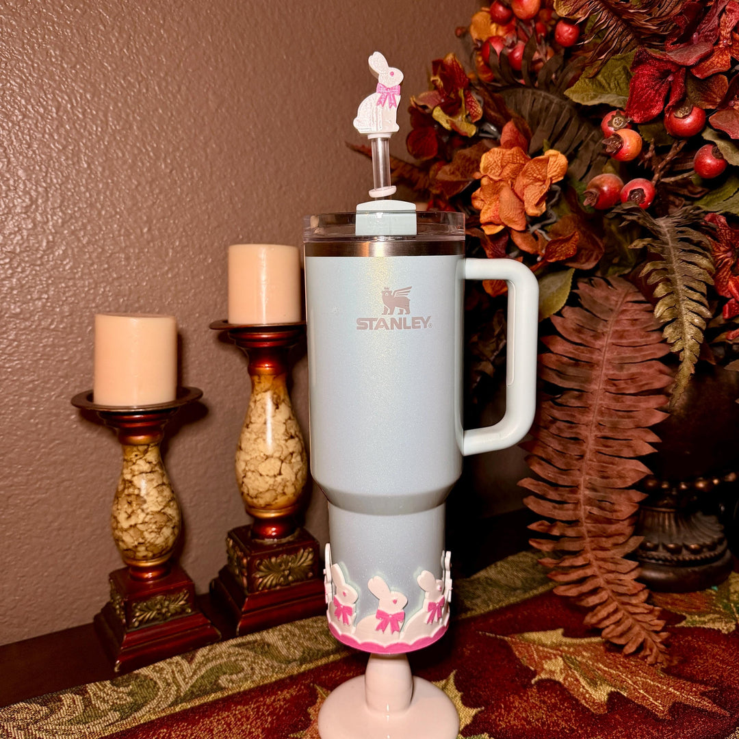 Chocolate Easter Bunny Tumbler Boot or straw topper, White Brown Bunnies, Fit's Stanley and other Tumblers, Protective Sleeve