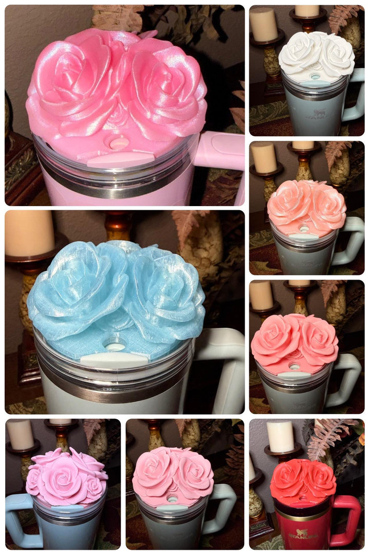 Rose Bouquet Cluster Tumbler Topper that fit Stanley Tumbler Quencher Lids, Rose Accessory, 3D Decorative Lid, BEST SELLER