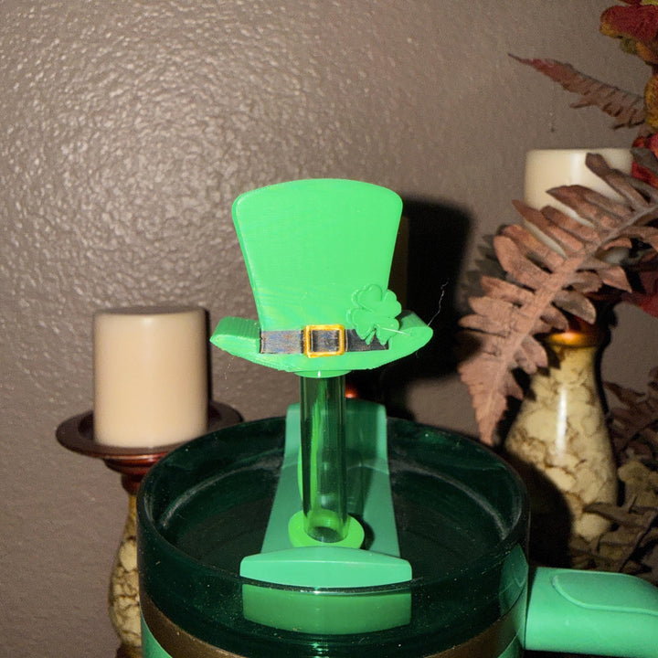 St. Patricks Day Hat Straw Cap Topper, Green Shamrock, for Stanley Tumblers with 10 mm straw, unique minimalist gift accessories