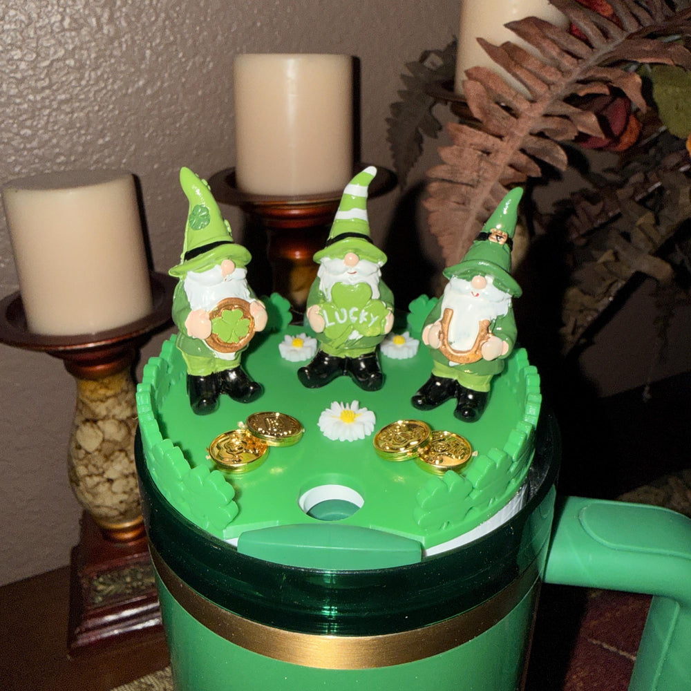 St. Patricks Day Gnome Lid Topper, Green Shamrock, for Stanley Tumblers, unique minimalist gift accessories