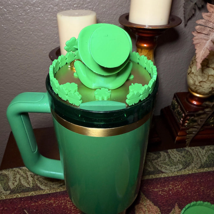 St. Patricks Day Lucky Frog Lid Topper, Green Gold Daisy Shamrock, for Stanley Tumblers, unique minimalist gift accessories