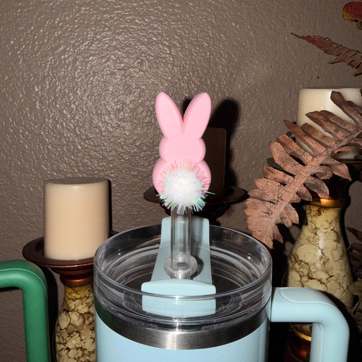 Easter Bunny with a puff tail Straw Cap Topper, for Stanley 20 30 or 40 oz Tumblers with 10 mm straw, unique minimalist gift