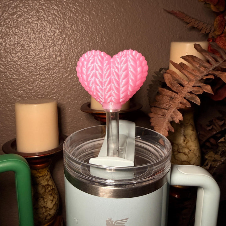 Basketweave Heart Straw Cap Topper, for Valentine Stanley, unique minimalist gift accessories, 10 mm, multiple colors