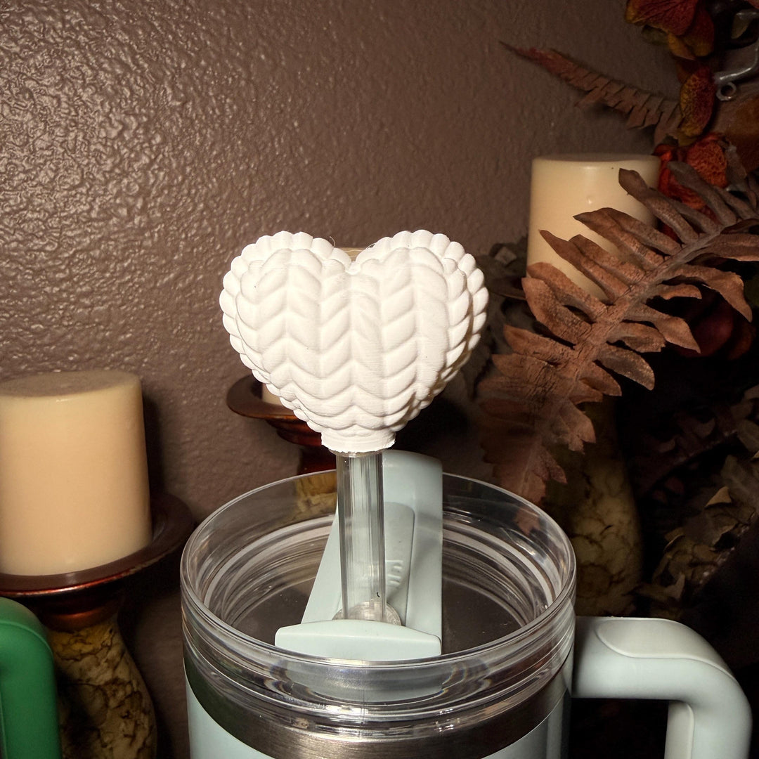 Basketweave Heart Straw Cap Topper, for Valentine Stanley, unique minimalist gift accessories, 10 mm, multiple colors