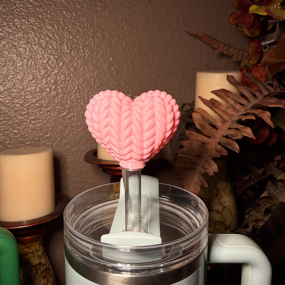 Basketweave Heart Straw Cap Topper, for Valentine Stanley, unique minimalist gift accessories, 10 mm, multiple colors