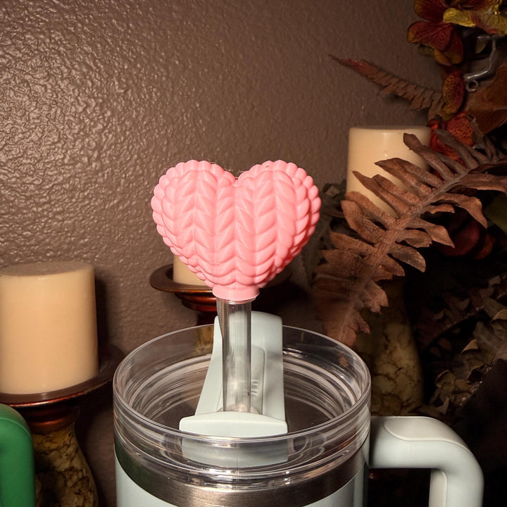 Basketweave Heart Straw Cap Topper, for Valentine Stanley, unique minimalist gift accessories, 10 mm, multiple colors