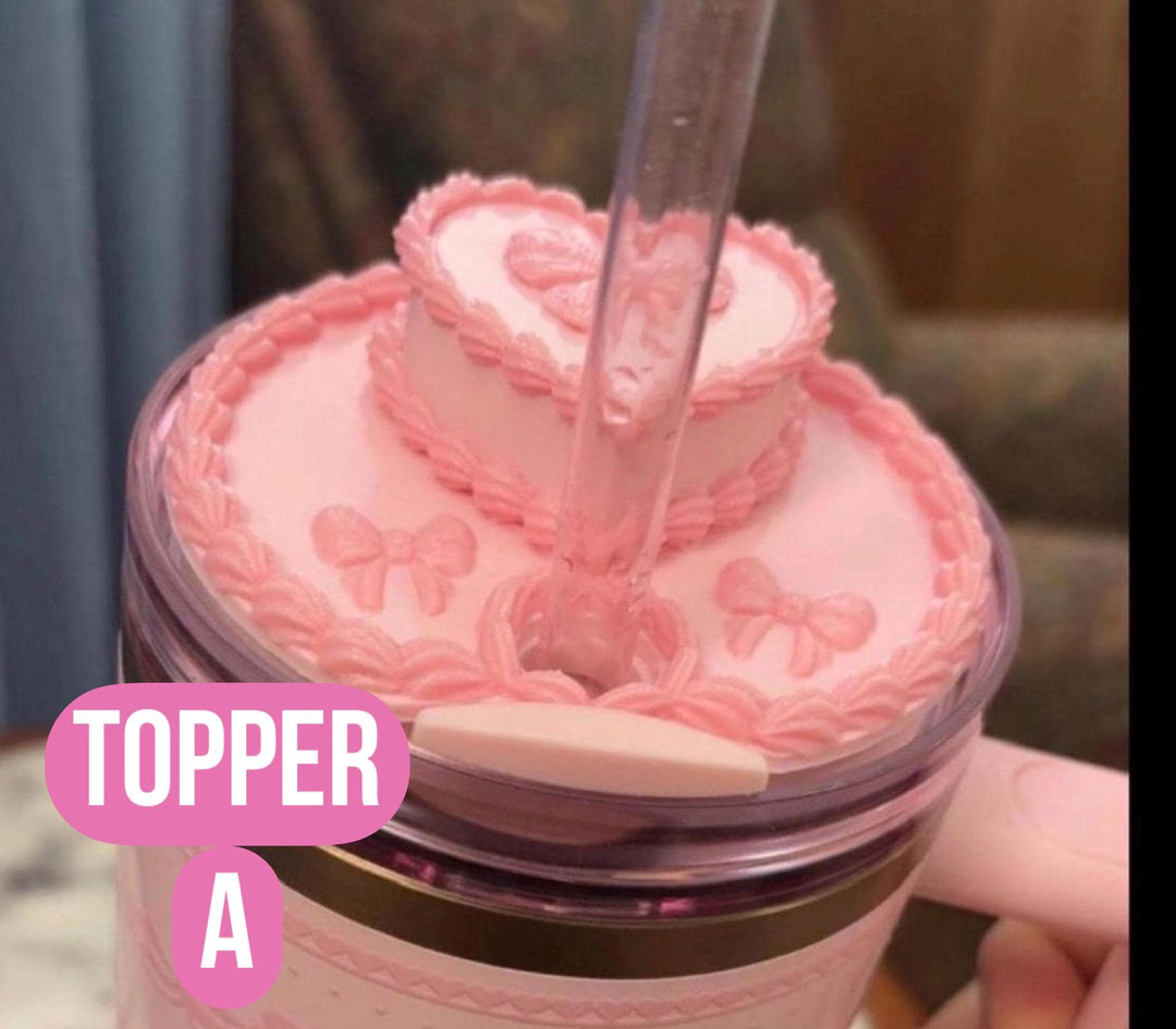 Pink Velvet Valentine Cake Heart Tumbler Lid Toppers, Straw Topper Slider Buddy, fits 20 30 or 40 oz Stanley