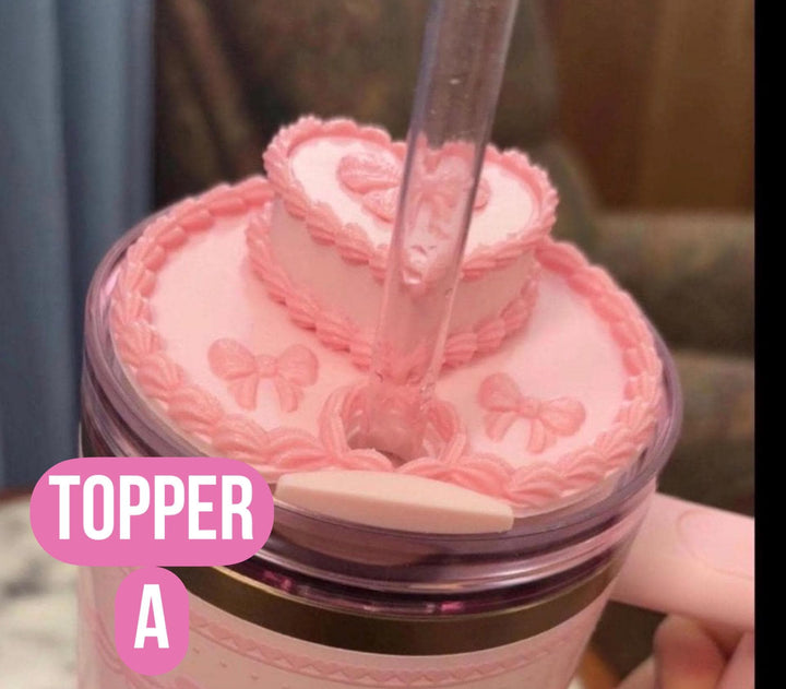 Pink Velvet Valentine Cake Heart Tumbler Lid Toppers, Straw Topper Slider Buddy, fits 20 30 or 40 oz Stanley