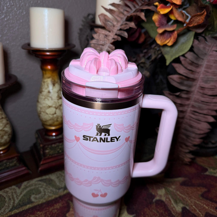 Pink Velvet Red Velvet Heart Bow Tumbler Lid Toppers, fits 20 30 or 40 oz Stanley, Valentine's gift