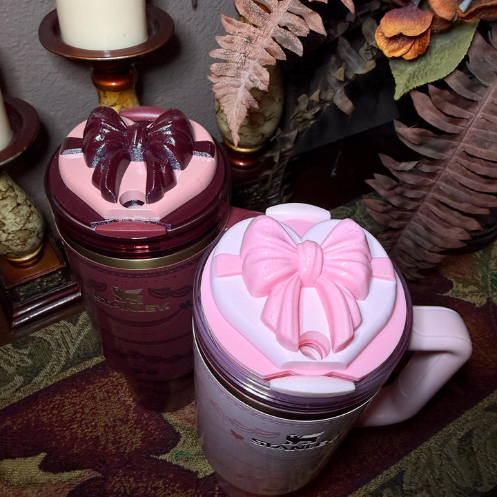 Pink Velvet Red Velvet Heart Bow Tumbler Lid Toppers, fits 20 30 or 40 oz Stanley, Valentine's gift