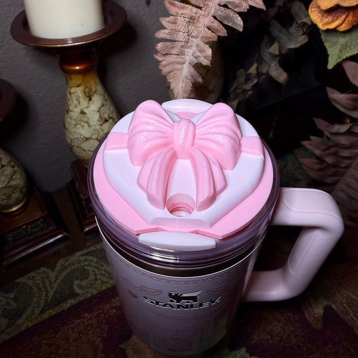 Pink Velvet Red Velvet Heart Bow Tumbler Lid Toppers, fits 20 30 or 40 oz Stanley, Valentine's gift