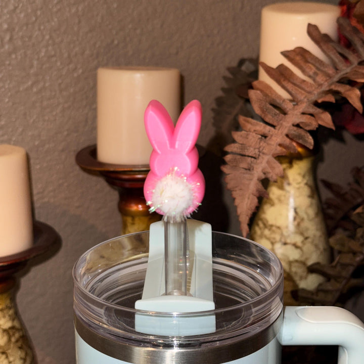 Easter Bunny with a puff tail Straw Cap Topper, for Stanley 20 30 or 40 oz Tumblers with 10 mm straw, unique minimalist gift