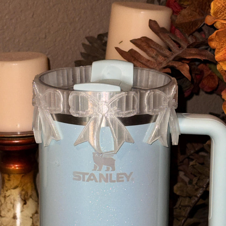 Beautiful Clear Bow Lid Halo or Boot for Stanley tumblers, Tumbler Sleeves, custom colors