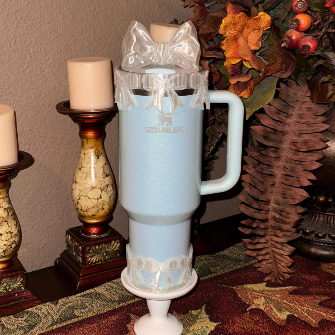 Beautiful Clear Bow Lid Halo or Boot for Stanley tumblers, Tumbler Sleeves, custom colors